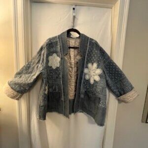 POL- Jacket Jean Quilted blue Cream paisley- Small